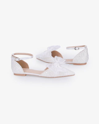 Rock Glitter Pointy Toe Flats with Organza Bow - Glamourous Grace