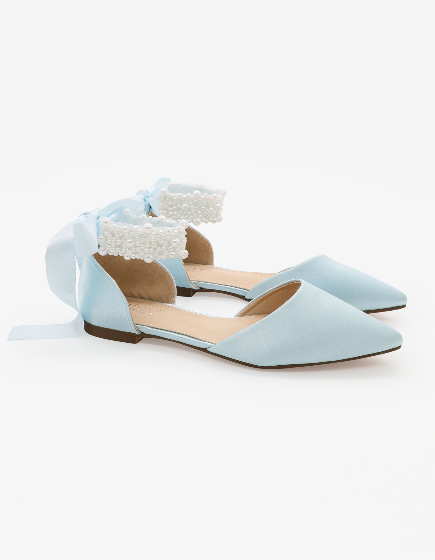 Satin Pointy Toe Wedding Flats with Perla Ankle Strap - Glamourous Grace