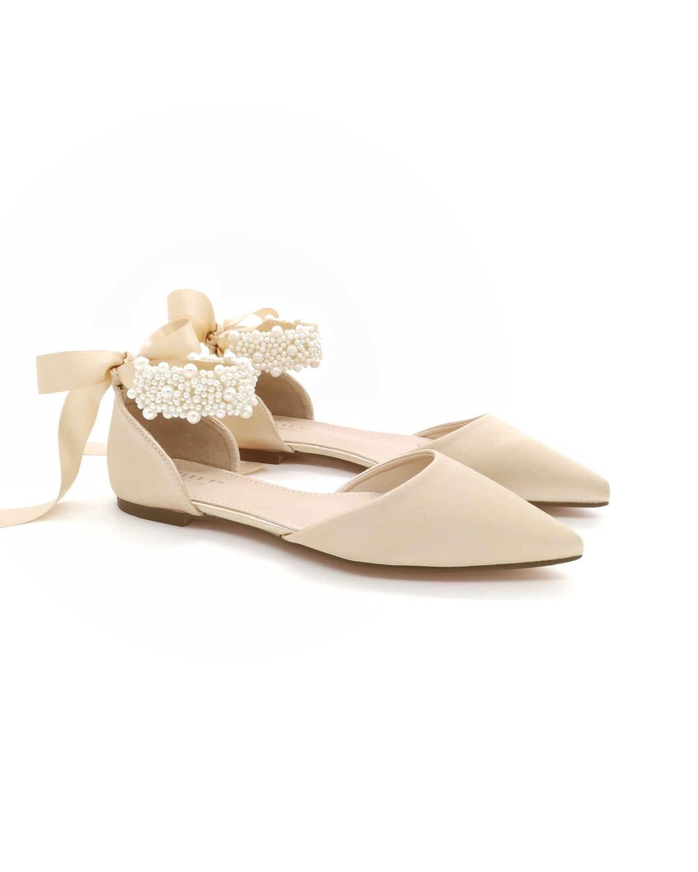 Satin Pointy Toe Evening Flats with Perla Ankle Strap - Glamourous Grace