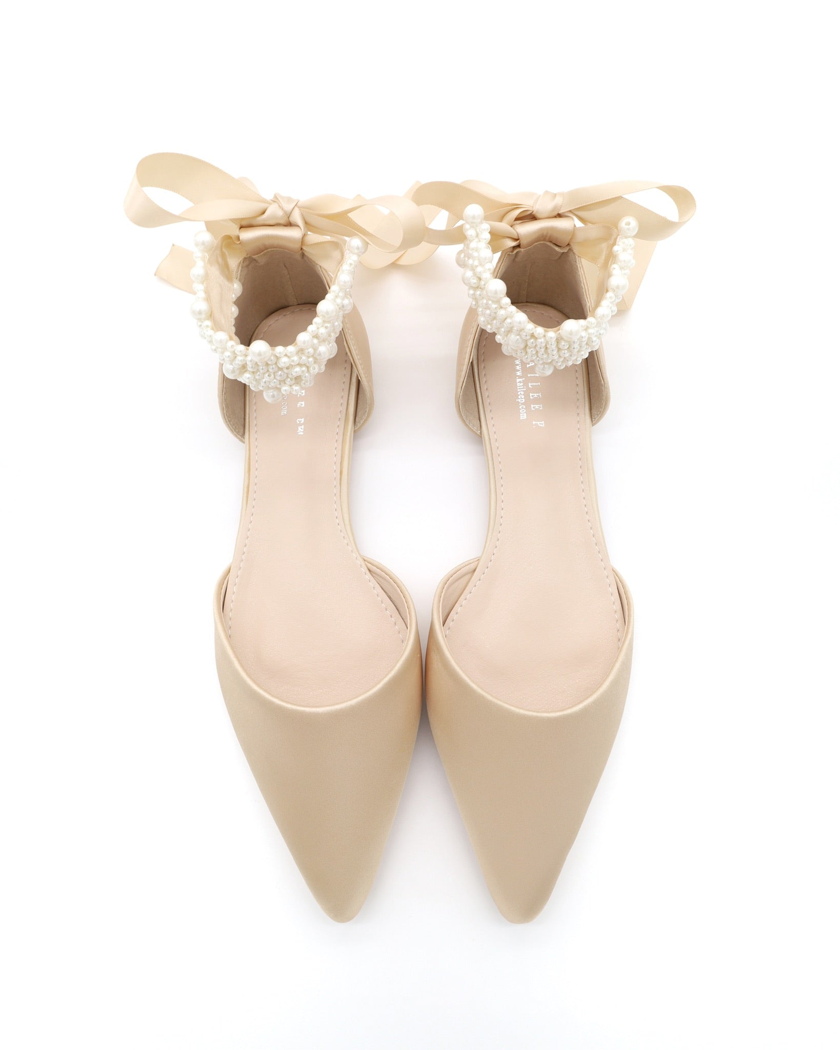 Satin Pointy Toe Evening Flats with Perla Ankle Strap