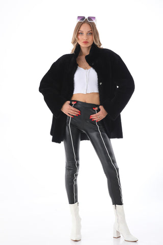 The Luxera Reversible Black Shearling Women Leather Jacket