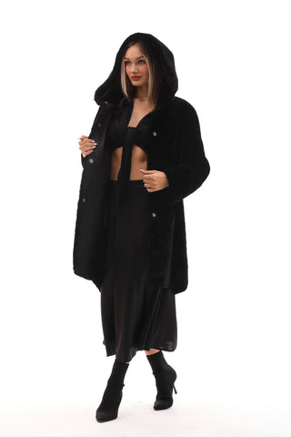 The Noctura Reversible Hooded Shearling Black Leather Jacket