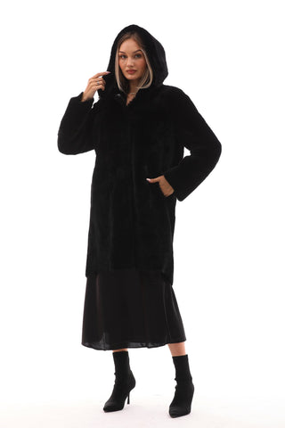 The Noctura Reversible Hooded Shearling Black Leather Jacket