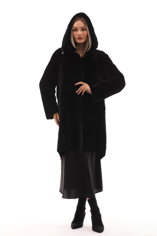 The Noctura Reversible Hooded Shearling Black Leather Jacket
