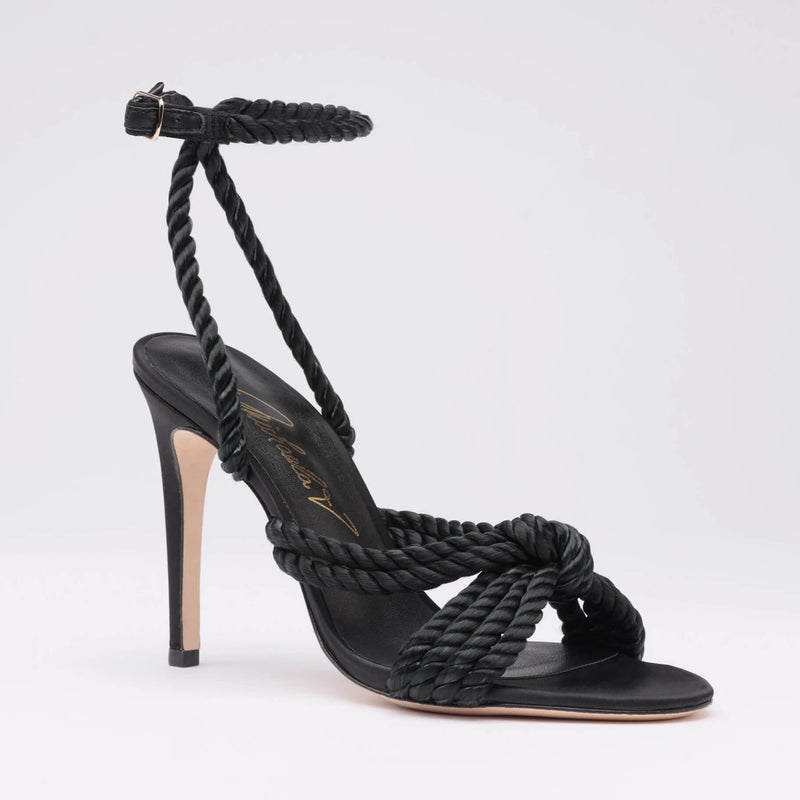 Michaela V Selene Black Satin Heels - Glamourous Grace