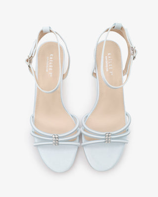 Satin Strappy Kitten Heel Wedding Sandals with Rhinestones