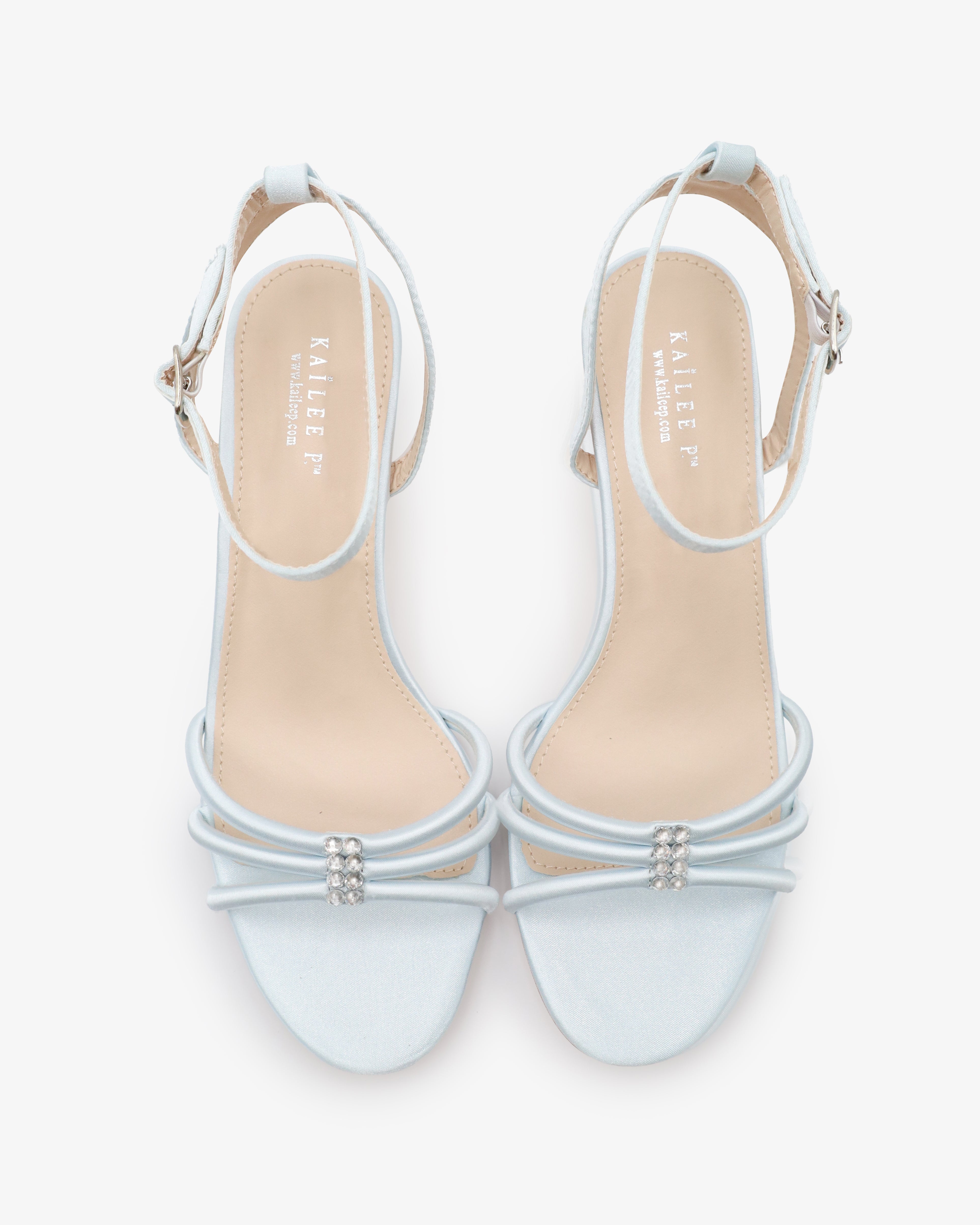 Satin Strappy Kitten Heel Wedding Sandals with Rhinestones
