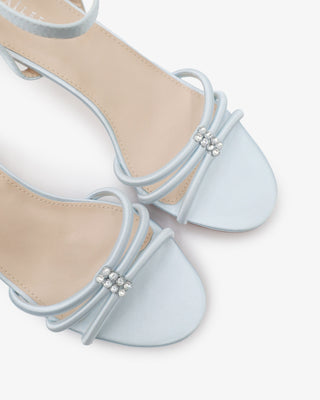 Satin Strappy Kitten Heel Wedding Sandals with Rhinestones