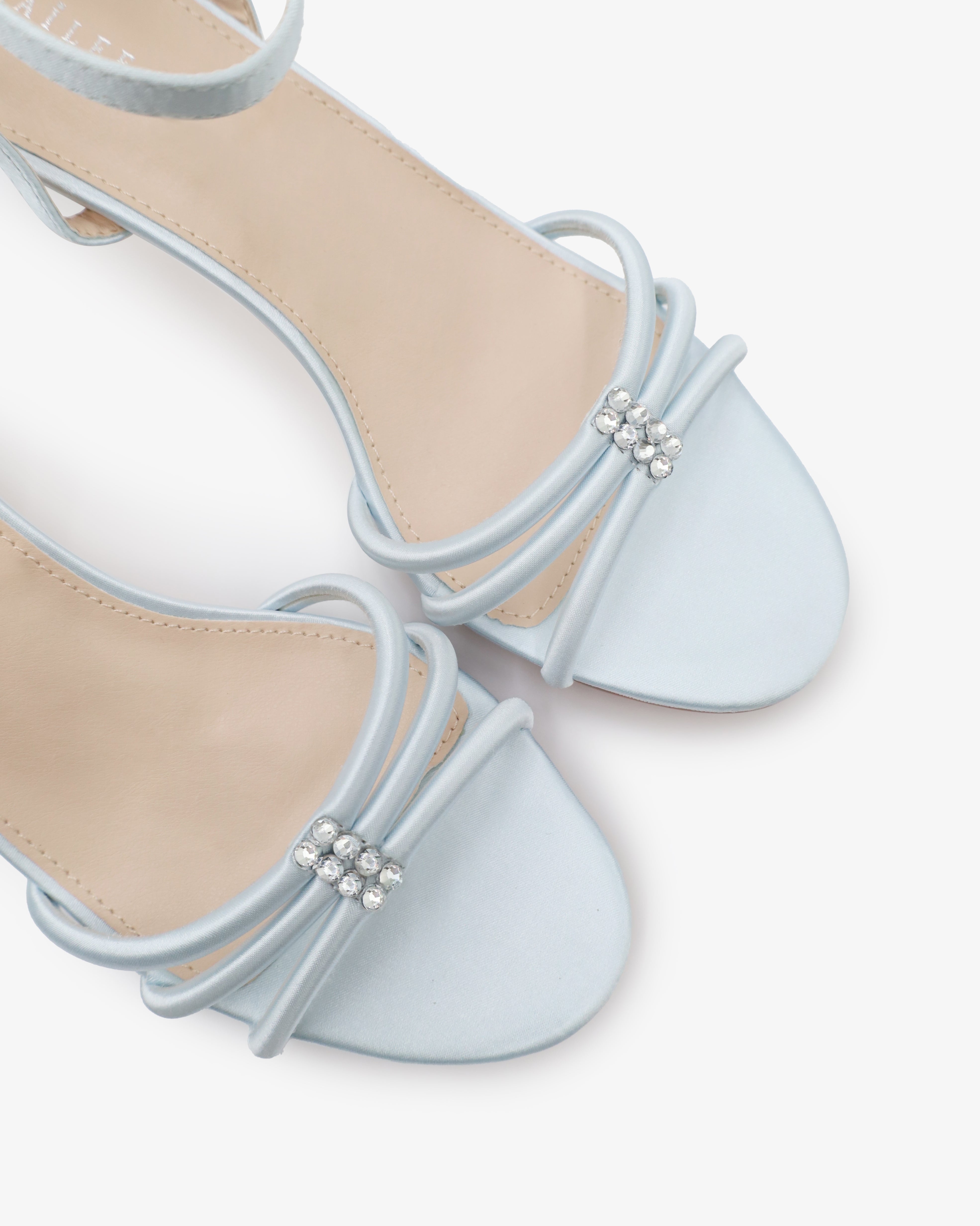 Satin Strappy Kitten Heel Wedding Sandals with Rhinestones