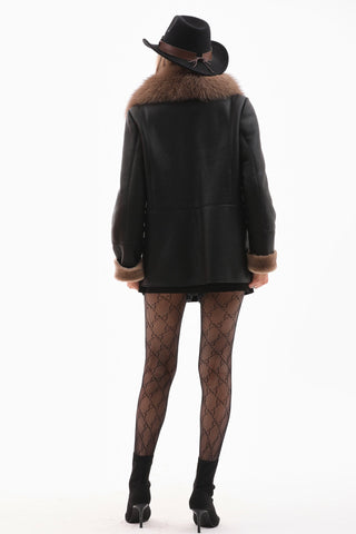 The Duchess Shearling Black & Brown Leather Women Jacket