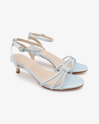 Satin Strappy Kitten Heel Wedding Sandals with Rhinestones