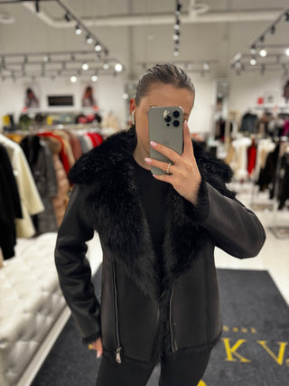 Estella Faux Fur Jacket in Black