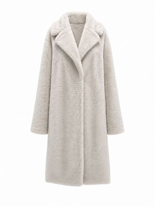 Faux Mink Effect Fur Coat in Ivory