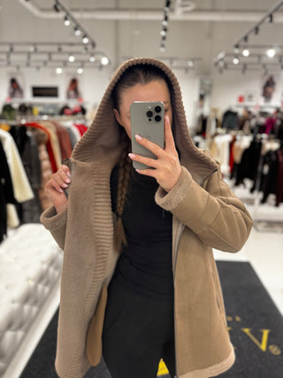 Reversible Faux Fur & Suede Jacket with Hood