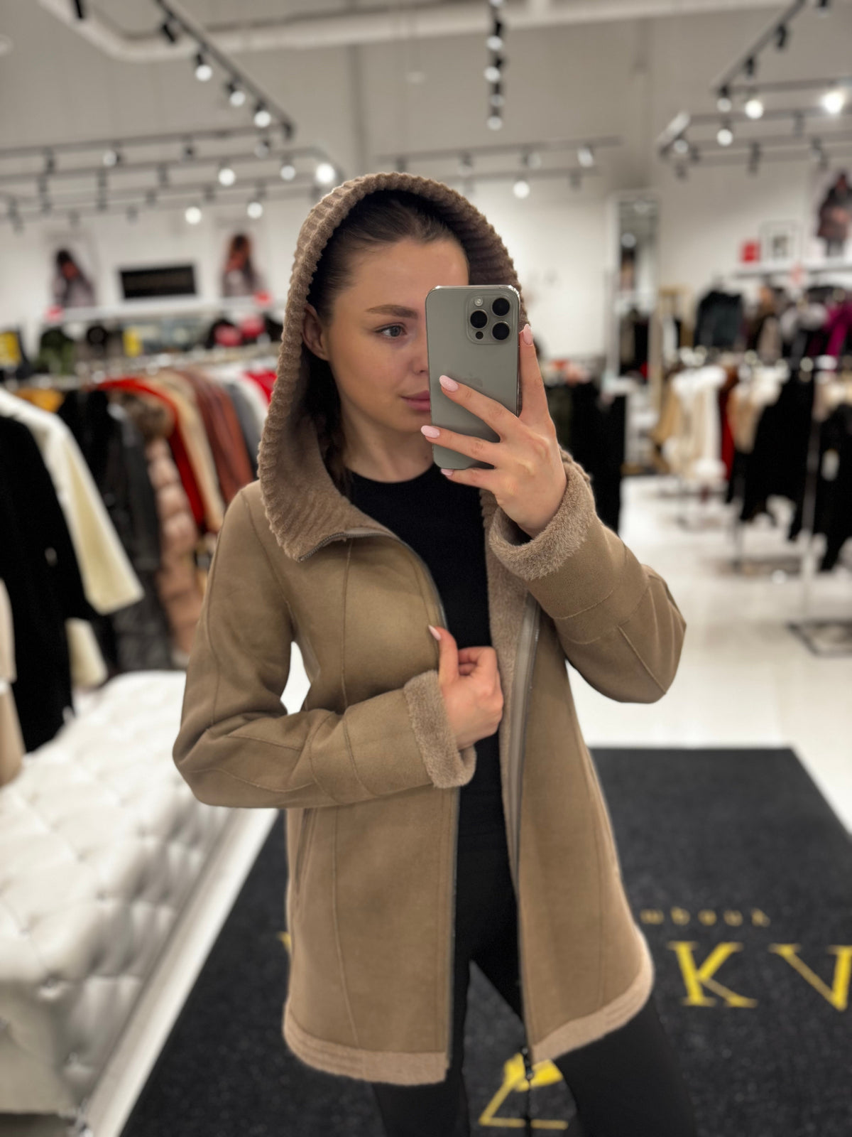 Reversible Faux Fur & Suede Jacket with Hood