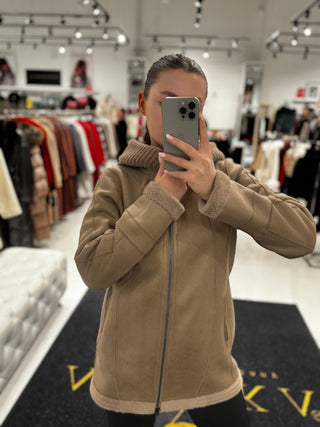 Reversible Faux Fur & Suede Jacket with Hood