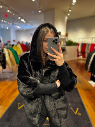 Claire Eco-Fur Bio-Down Fill Jacket in Black
