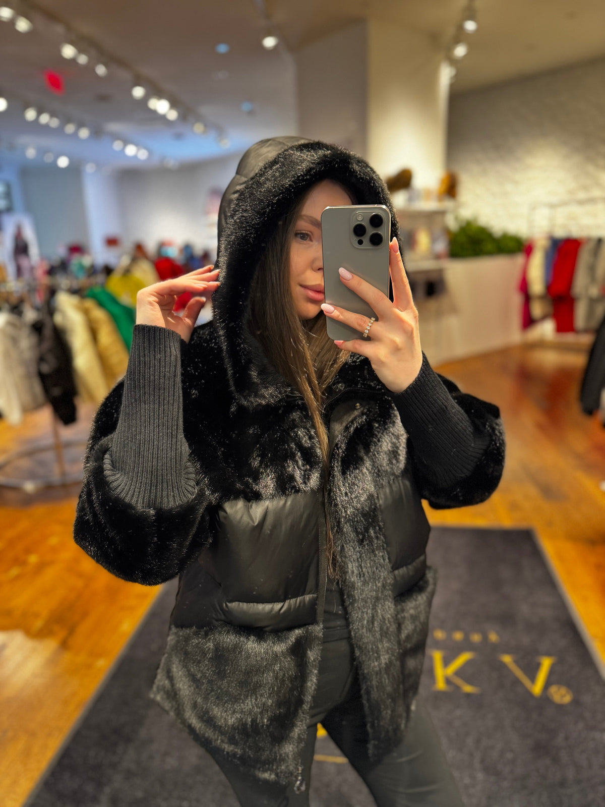 Claire Eco-Fur Bio-Down Fill Jacket in Black