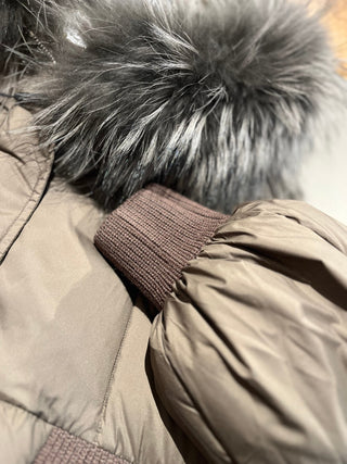 Lauren Genuine Fur Trim Down Fill Coat in Tobacco