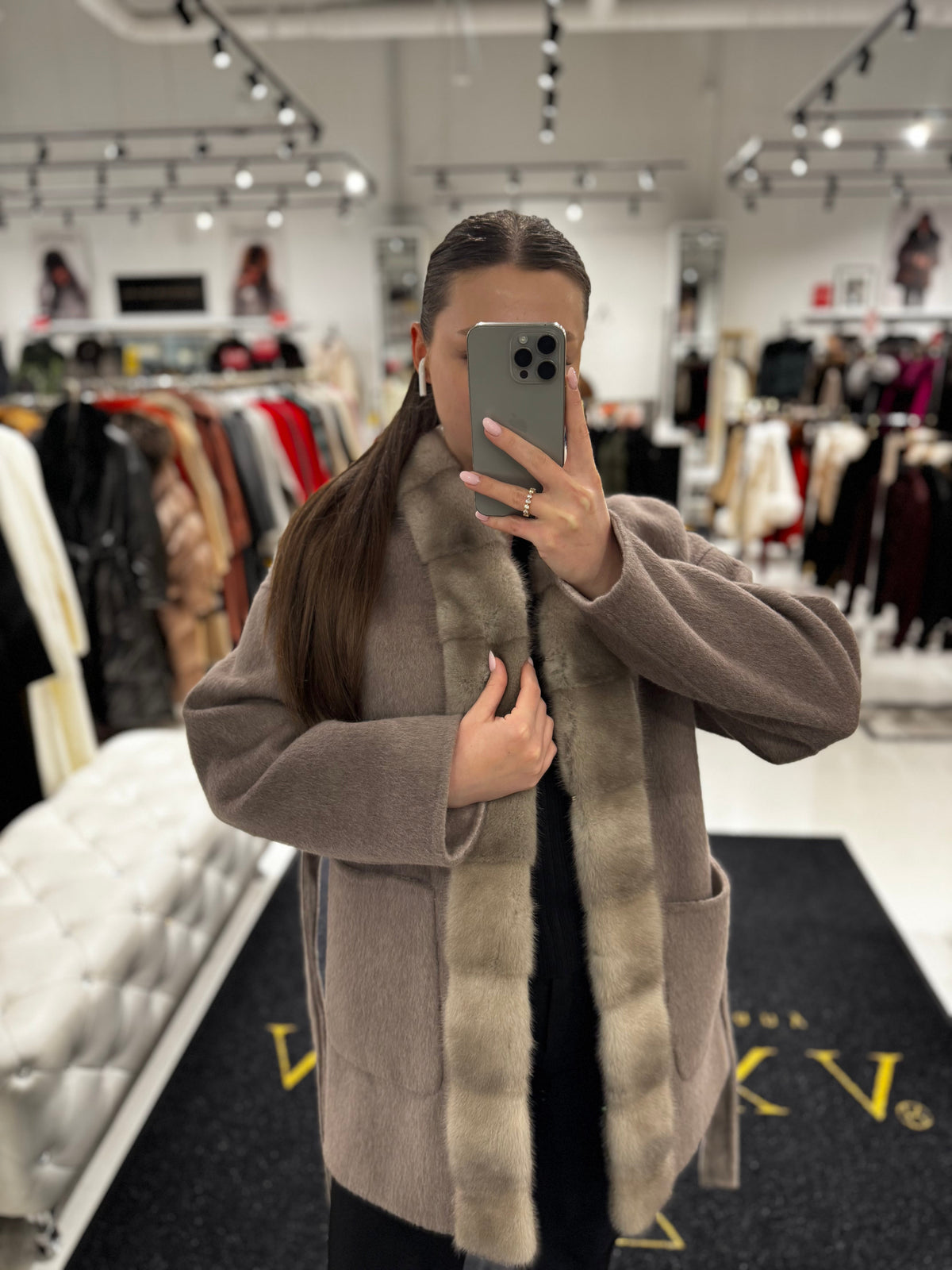 Reversible Genuine Mink Fur Virgin Wool Coat