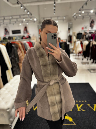 Reversible Genuine Mink Fur Virgin Wool Coat