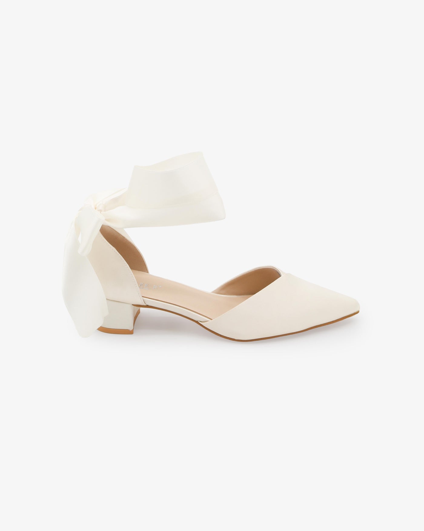 Satin Pointy Toe Low Block Heels Wedding Shoes with Wrapped Ribbon Tie - Glamourous Grace