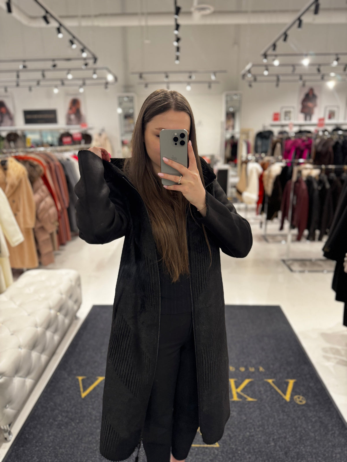 Reversible Faux Fur & Suede Hooded Coat