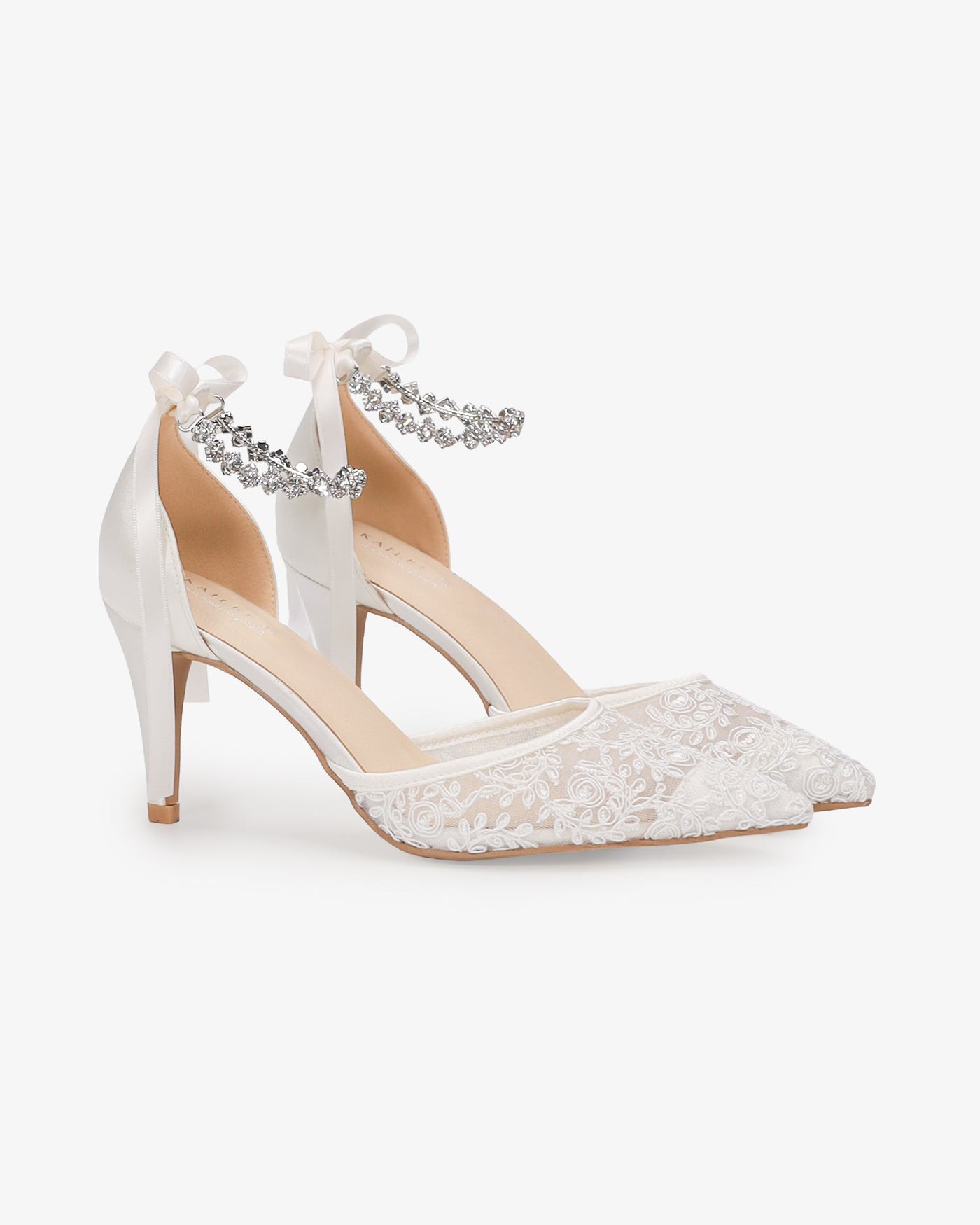 Wedding Lace Heels With Amaryllis Crystal Strap - Glamourous Grace