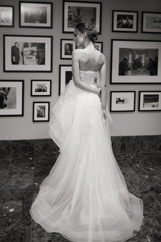 Musa - Strapless 3D Floral Lace Short-long Skirt short white wedding dress with Detachable Sleeves