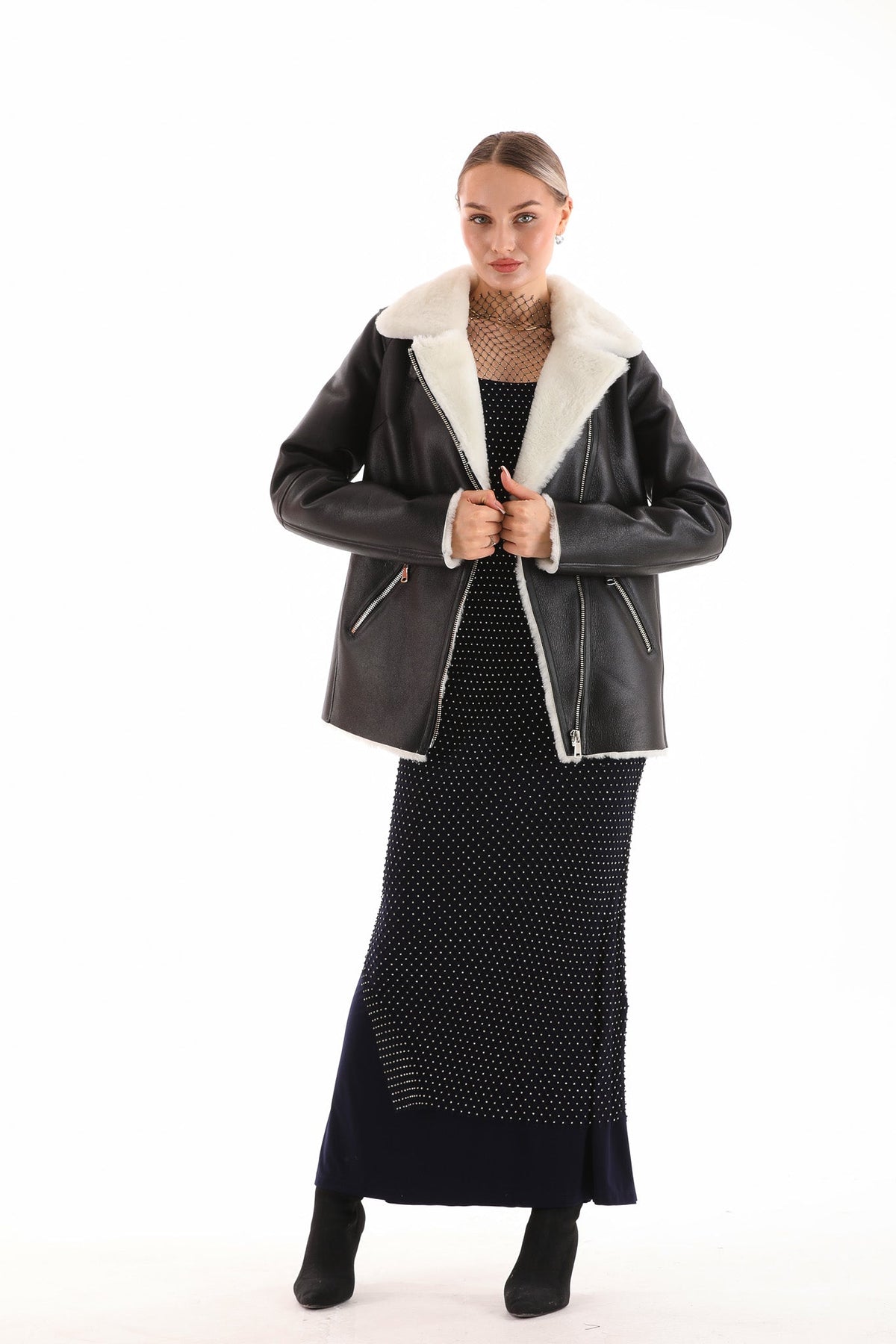The Prague Black & White Leather Women Jacket