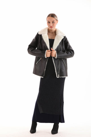 The Prague Black & White Leather Women Jacket
