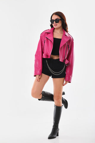 The Blaze Fuchsia Leather Women Jacket