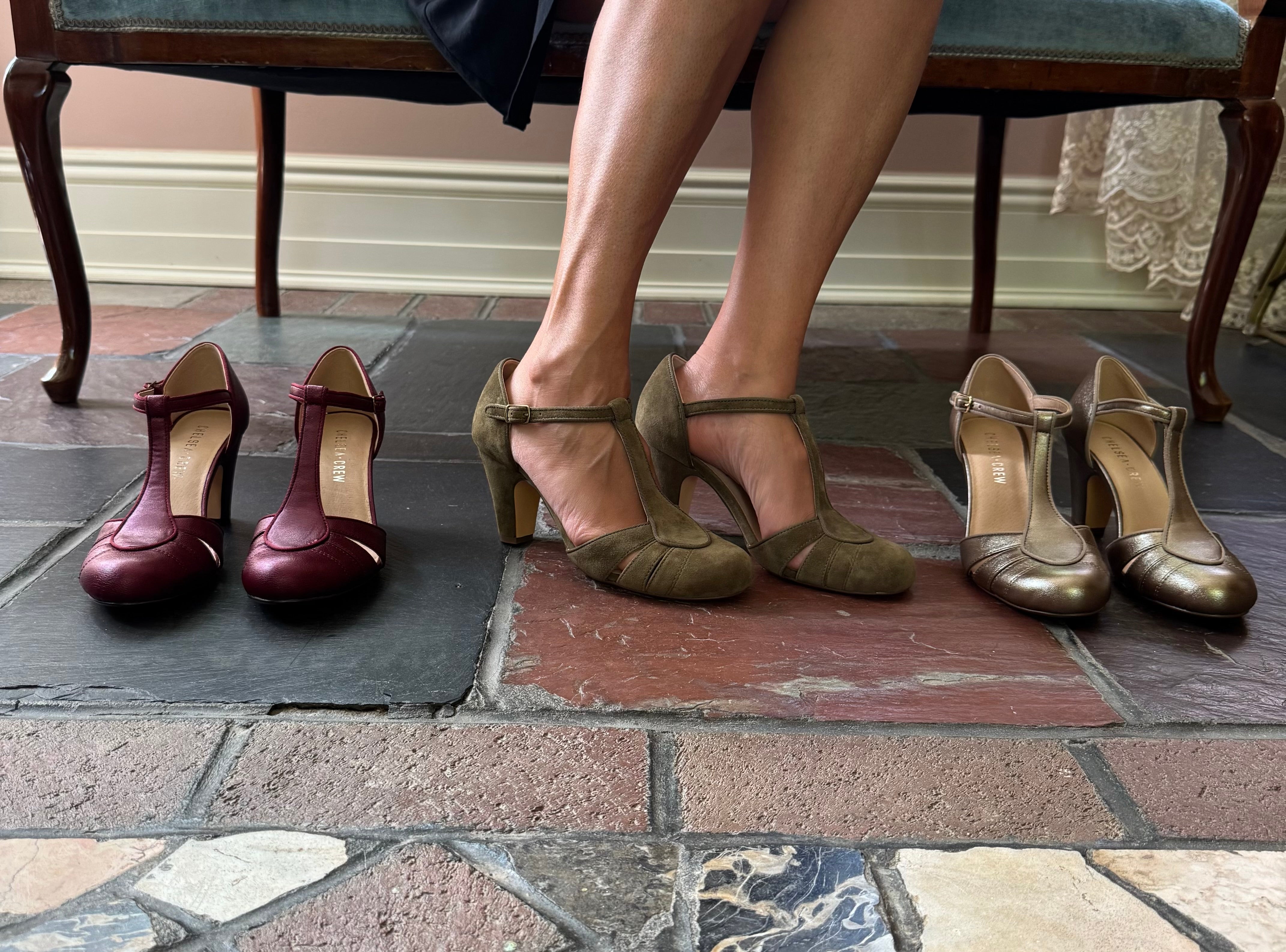 Mulberry Suede T-Strap Heels - Glamourous Grace