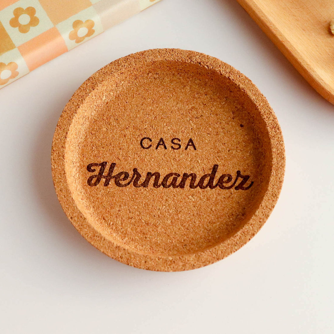 Custom Engraved Family Last Name Cork Coaster - Glamourous Grace
