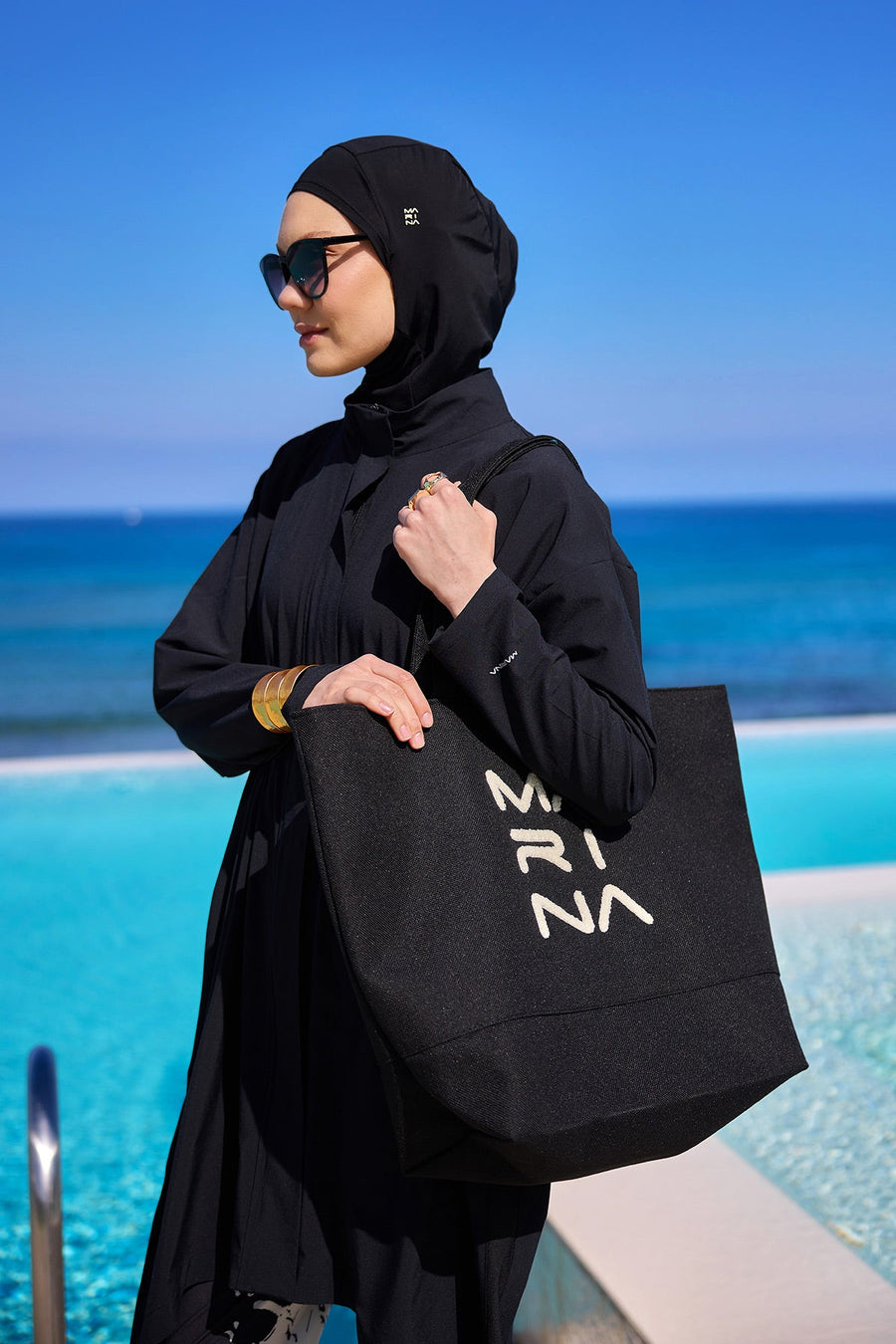 Large Black Beach Bag with Zipper CA2501-1 - Glamourous Grace