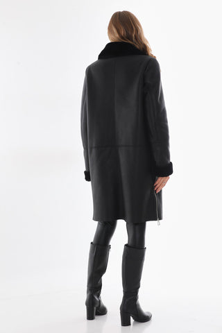 The Onyx Black Shearling & Fox Fur Leather Women Jacket