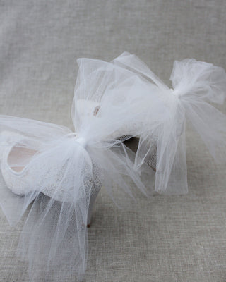 Lace Wedding Shoes with Tulle Back Bow