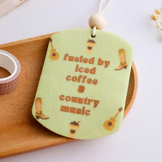 Iced Coffee and Country Music Unscented Reusable Felt Car Freshie