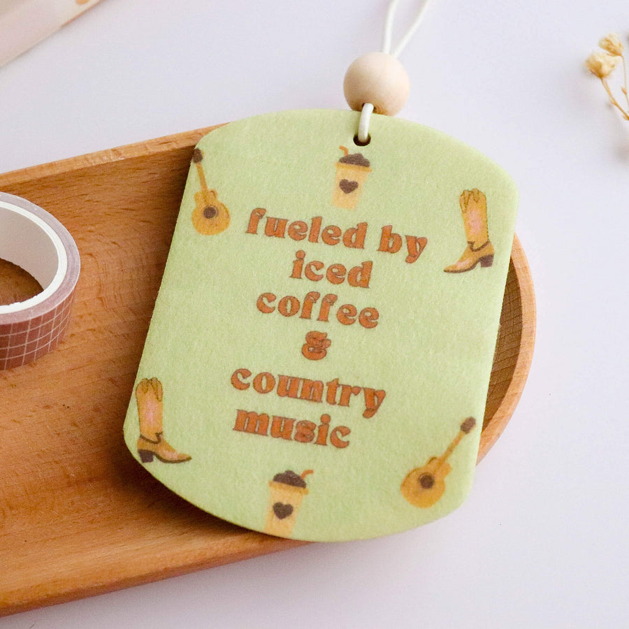 Iced Coffee and Country Music Unscented Reusable Felt Car Freshie