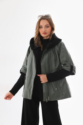 The Hudson Olive Green Leather Women Jacket