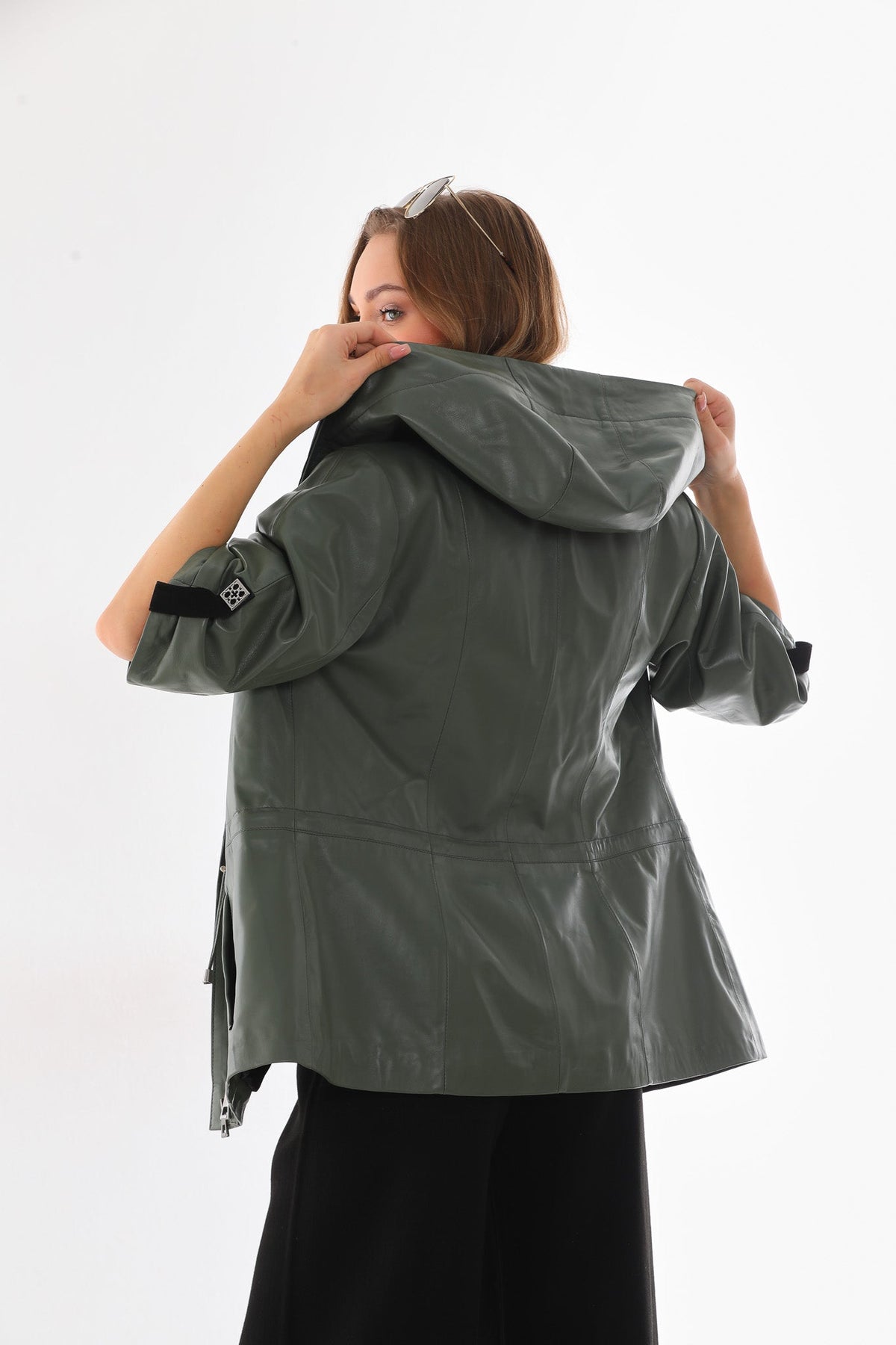 The Hudson Olive Green Leather Women Jacket