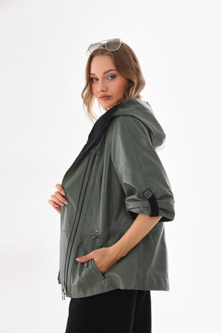 The Hudson Olive Green Leather Women Jacket