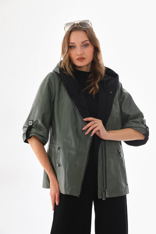 The Hudson Olive Green Leather Women Jacket