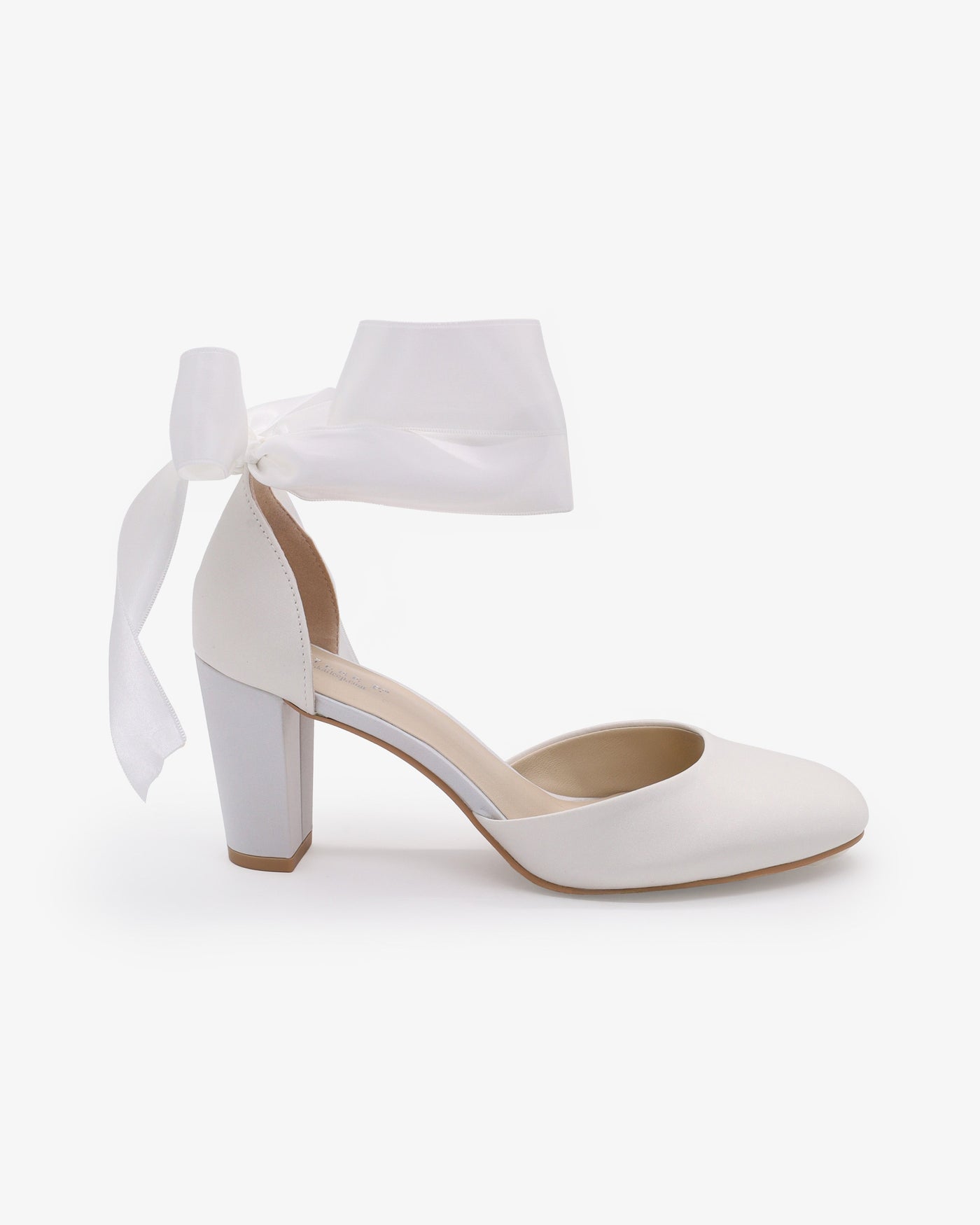 Satin Wedding Block Heel with Wrapped Ankle Tie - Glamourous Grace