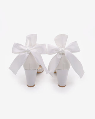 Satin Wedding Block Heel with Wrapped Ankle Tie