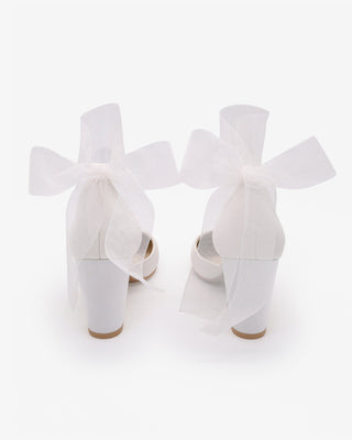 Satin Wedding Block Heel with Wrapped Ankle Tie