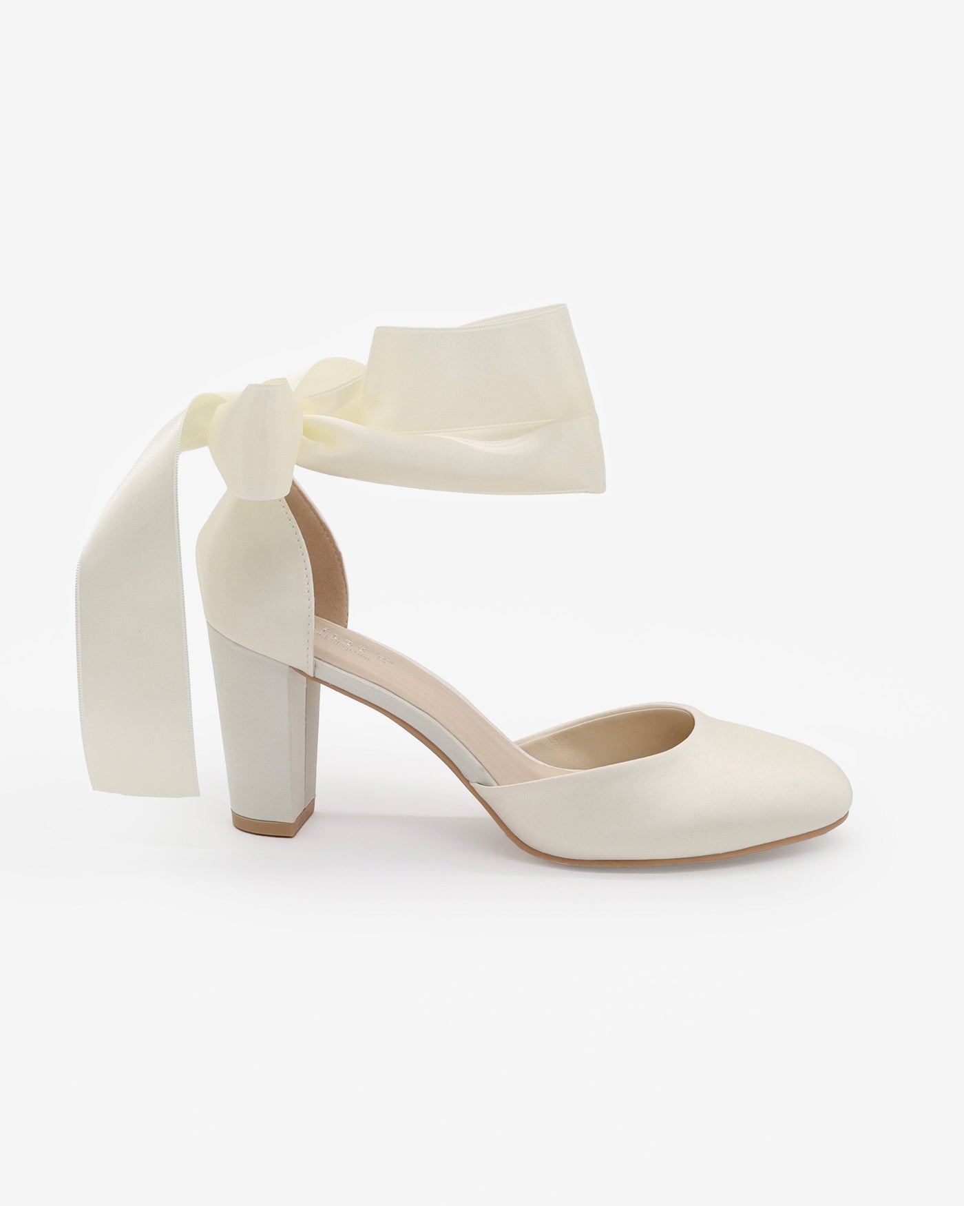 Satin Wedding Block Heel with Wrapped Ankle Tie - Glamourous Grace