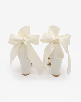 Satin Wedding Block Heel with Wrapped Ankle Tie