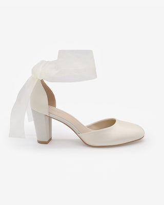 Satin Wedding Block Heel with Wrapped Ankle Tie