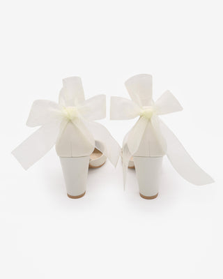 Satin Wedding Block Heel with Wrapped Ankle Tie